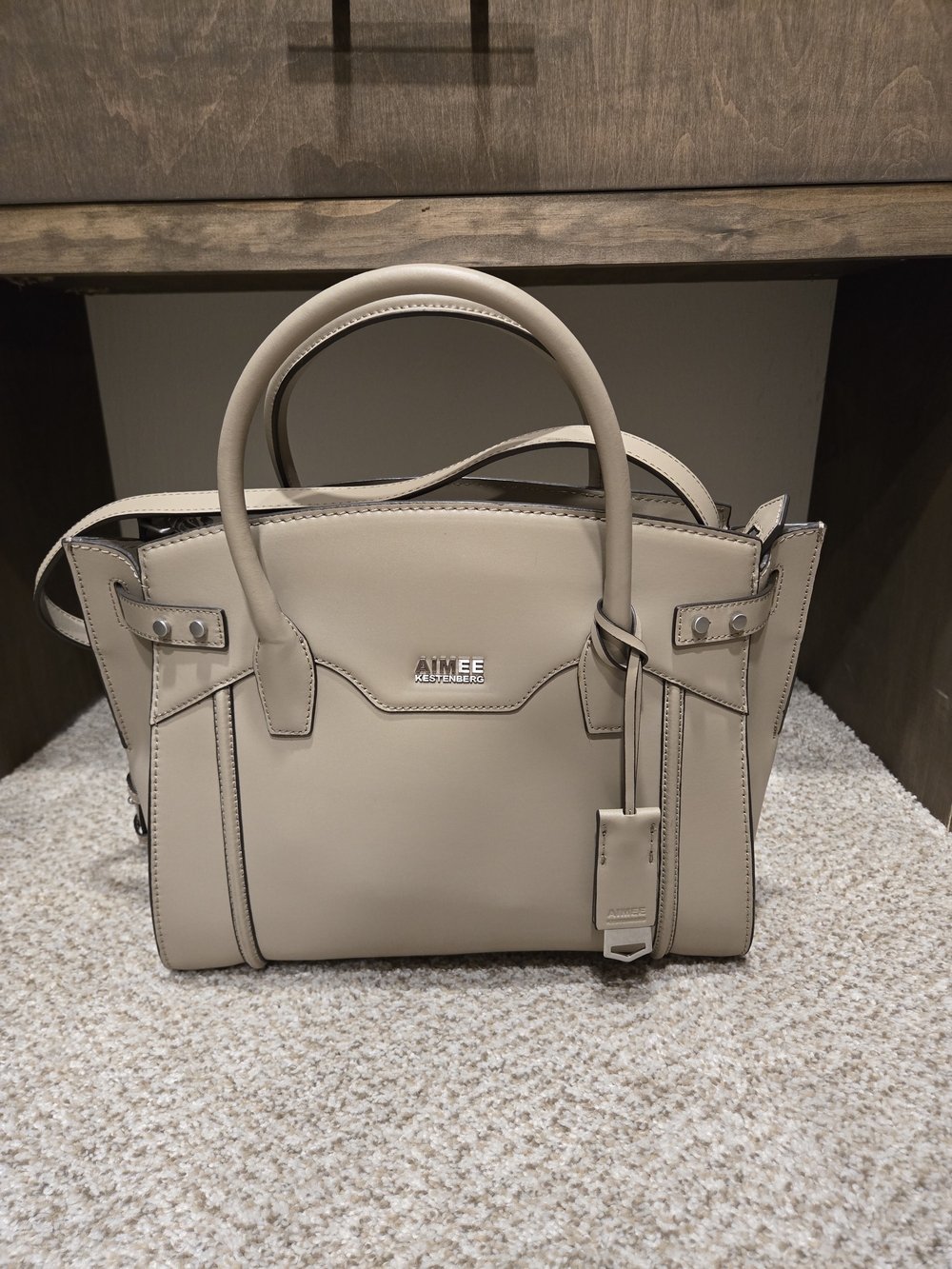 Aimee Kestenberg Taupe Leather Structured Satchel